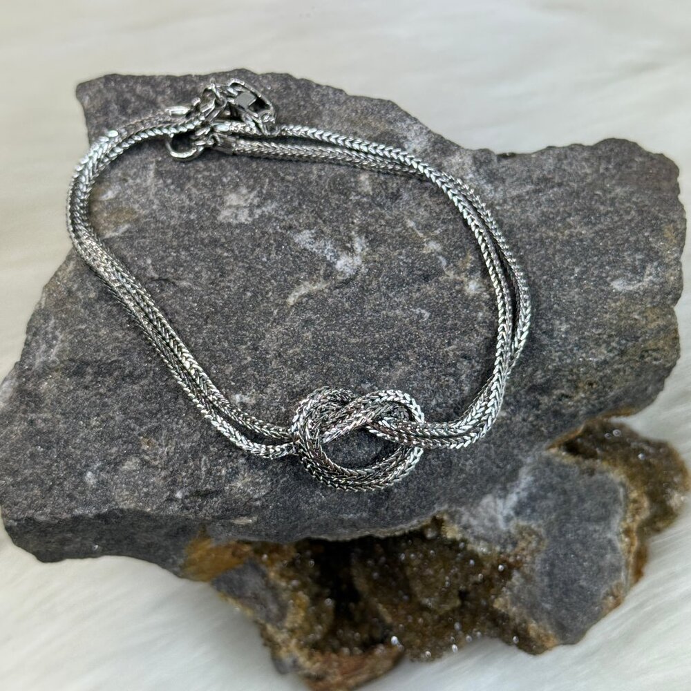 Vintage Silver Tone Knot Chain Bracelet 6.5"